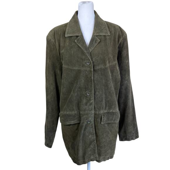 Jessica Holbrook Vintage Olive Green Thigh Length Suede Jacket Button Front - Picture 5 of 16